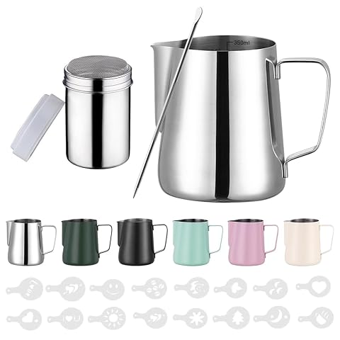 Pichet à lait barista en inox avec saupoudreur, stylo à latte art et pochoirs décoratifs