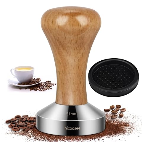 Tamper à café de 51 mm avec base plate en acier inoxydable et poignée en bois