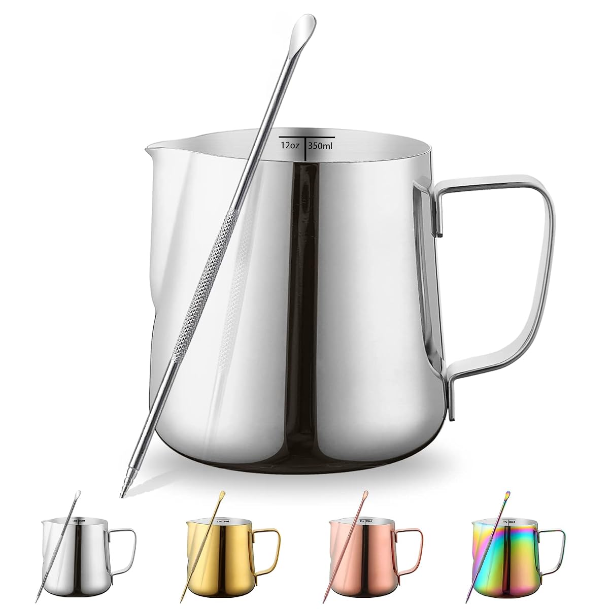 Pichet à lait Kyraton en acier inoxydable avec son stylo de décoration pour latte art