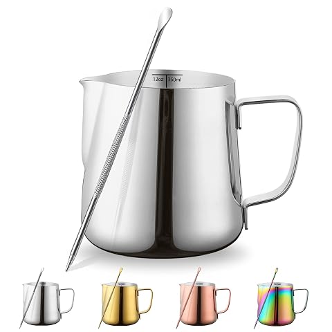 Pichet à lait Kyraton en acier inoxydable avec son stylo de décoration pour latte art
