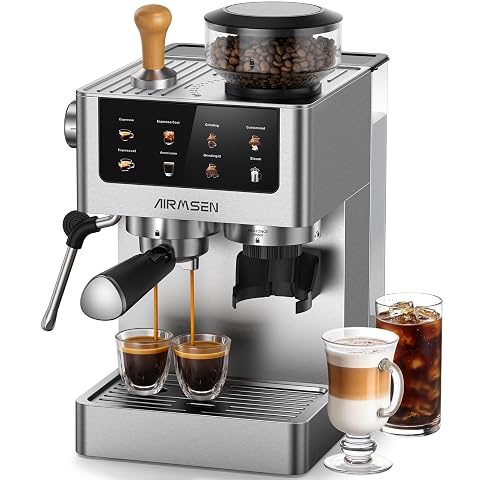 Machine expresso Airmsen en acier inoxydable avec broyeur intégré et buse vapeur
