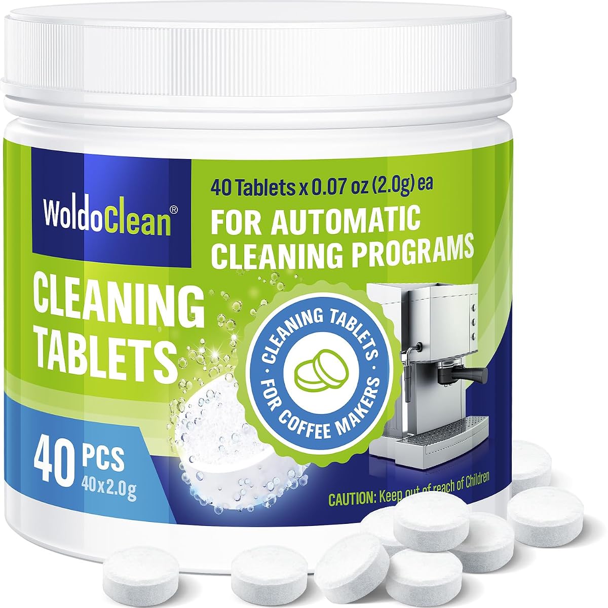 Quarante pastilles WoldoClean pour dégraisser le groupe d’infusion d’une machine à café
